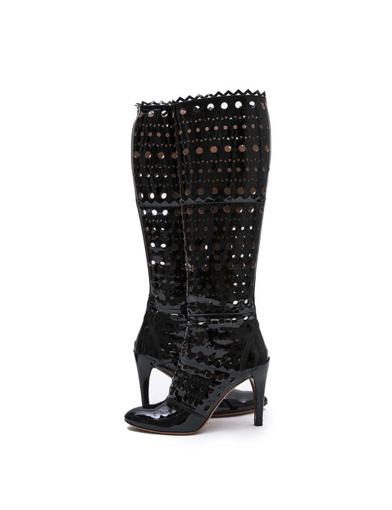 ALAIA T 38 boots in black patent perforated leather