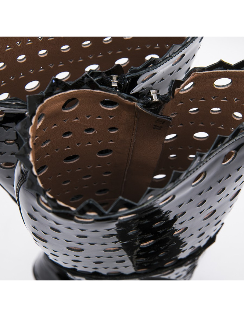ALAIA T 38 boots in black patent perforated leather
