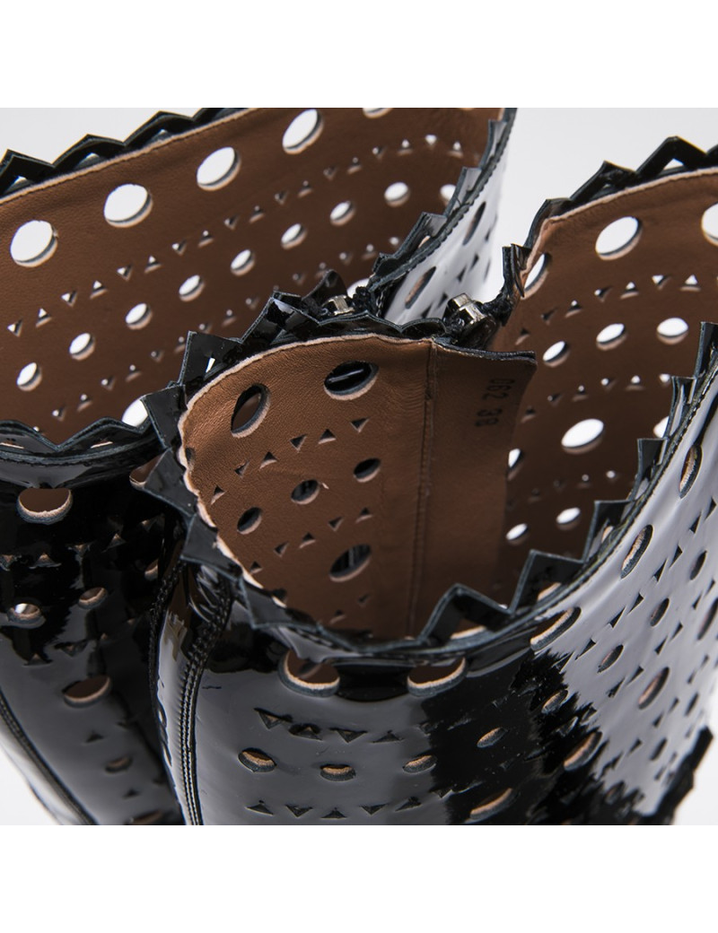 ALAIA T 38 boots in black patent perforated leather