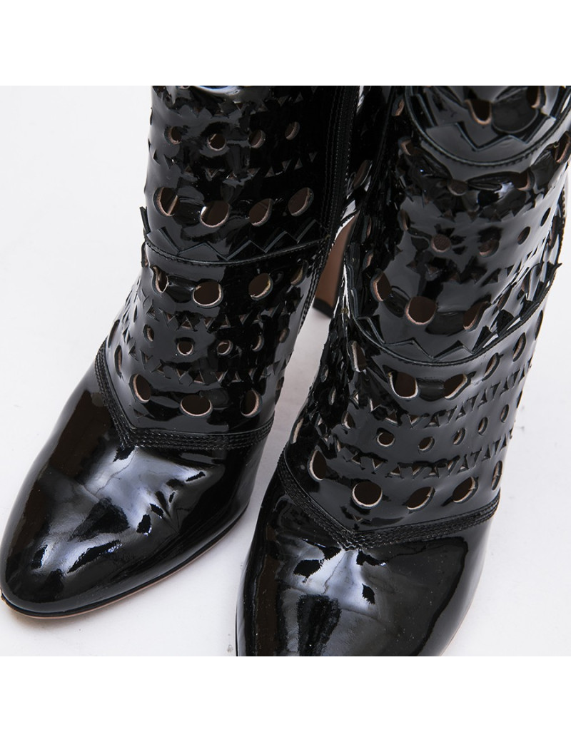 ALAIA T 38 boots in black patent perforated leather