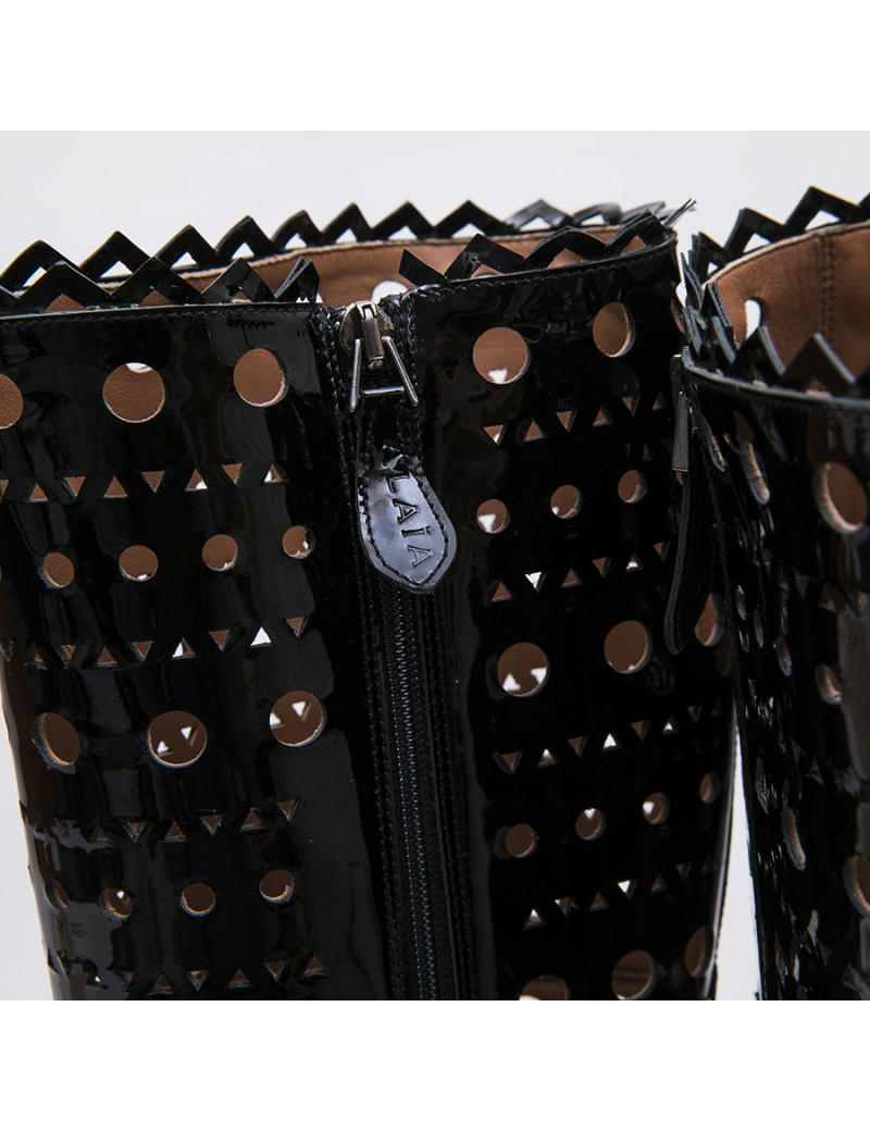 ALAIA T 38 boots in black patent perforated leather