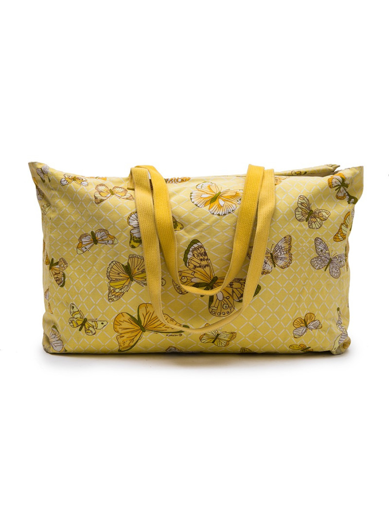 Sac HERMES Vintage en toile jaune imprimés papillons
