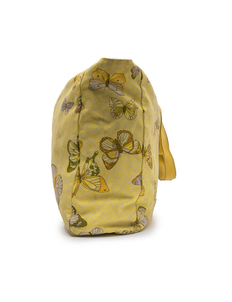 HERMES Vintage beach bag in yellow canvas with butterflies printed