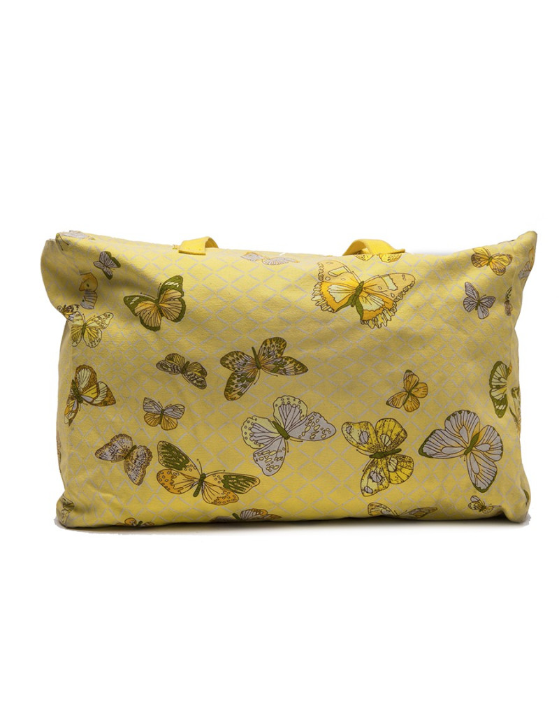 Sac HERMES Vintage en toile jaune imprimés papillons