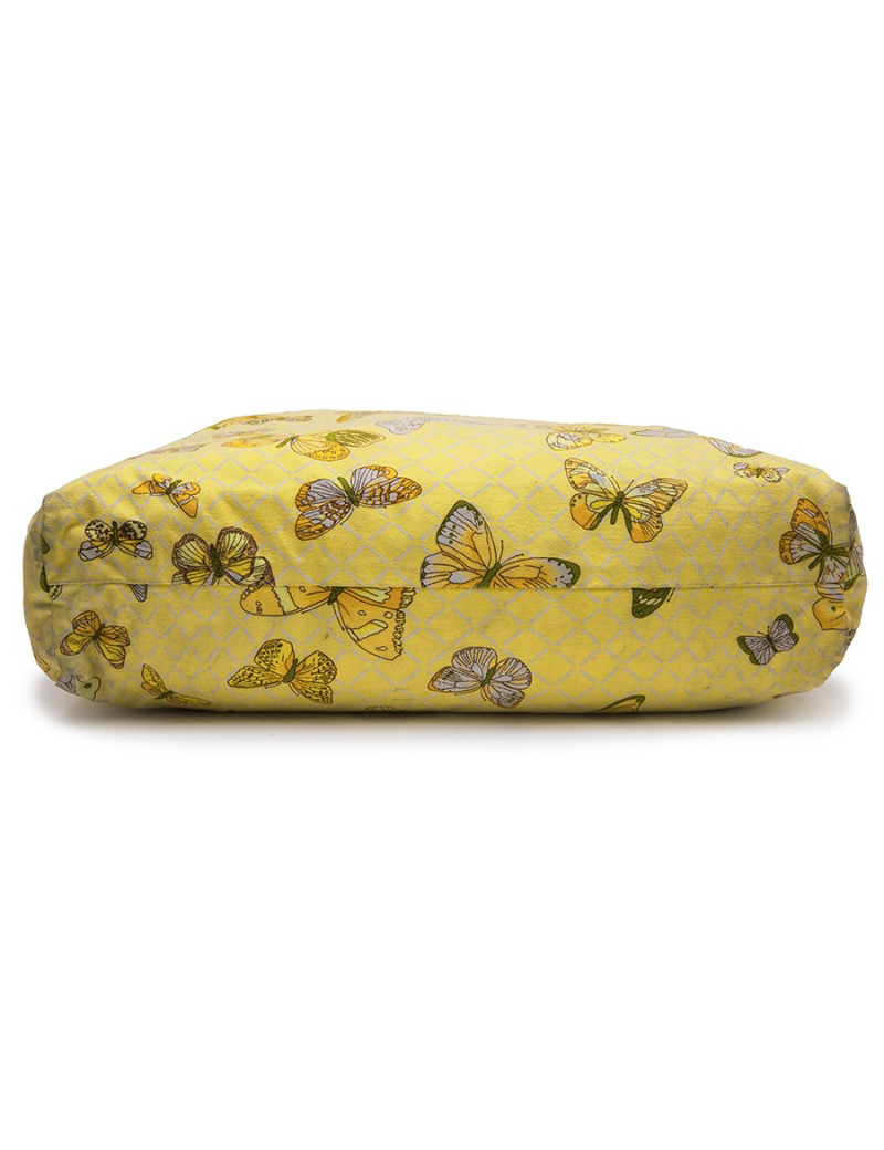 Sac HERMES Vintage en toile jaune imprimés papillons