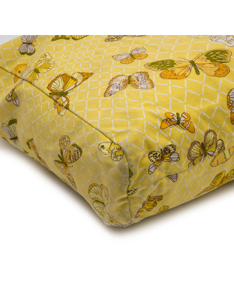 Sac HERMES Vintage en toile jaune imprimés papillons