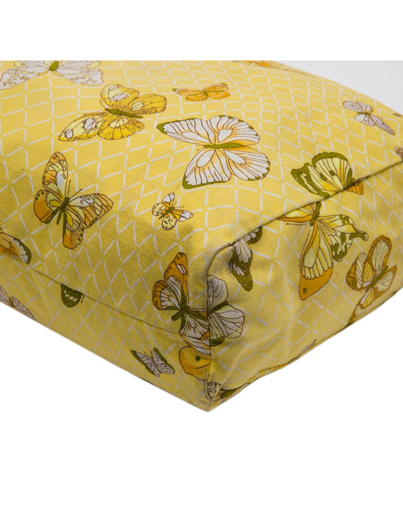 HERMES Vintage beach bag in yellow canvas with butterflies printed