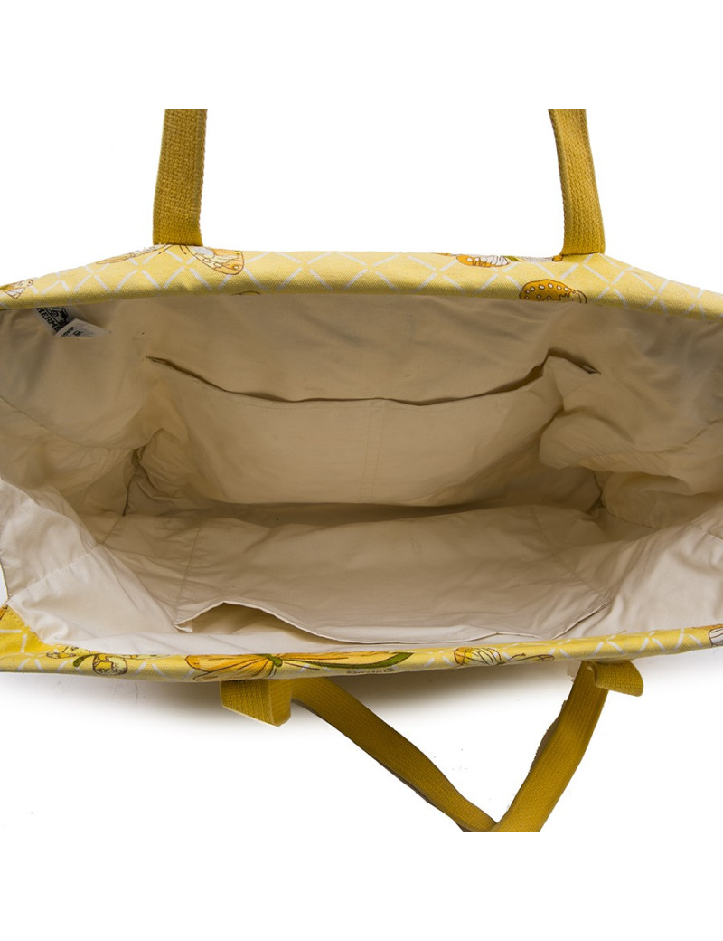 HERMES Vintage beach bag in yellow canvas with butterflies printed
