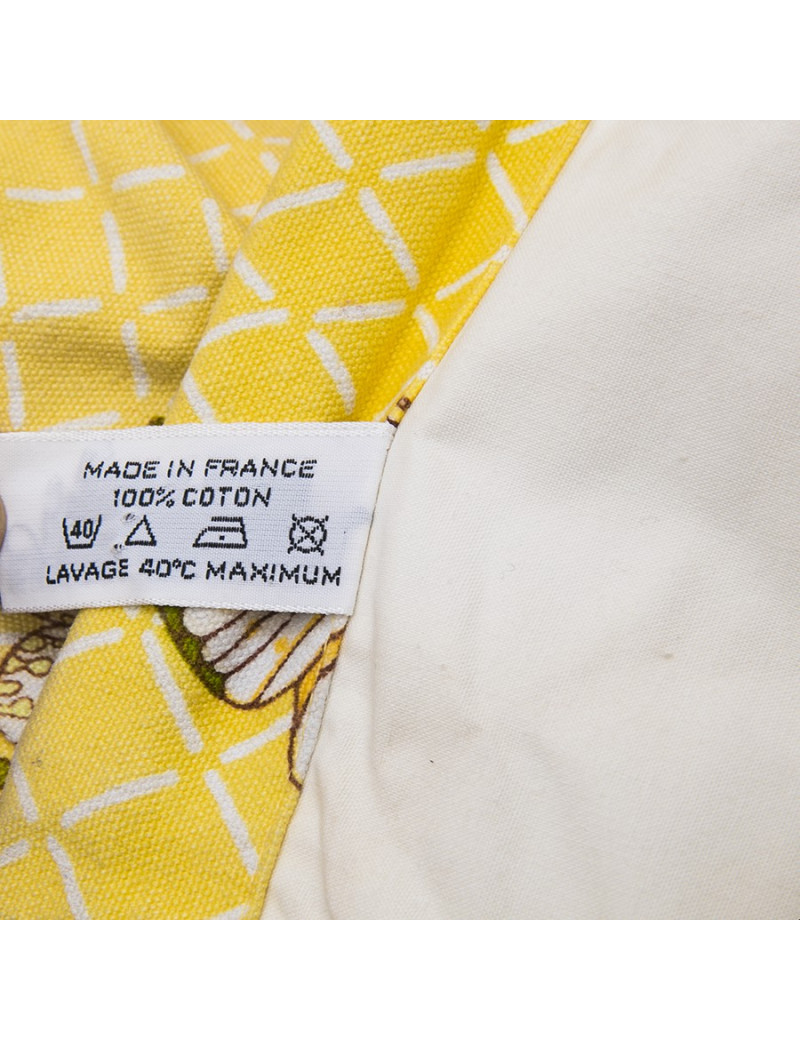 HERMES Vintage beach bag in yellow canvas with butterflies printed