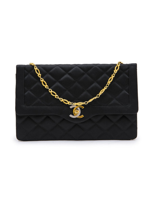 Sac du soir CHANEL Couture en satin de soie noir