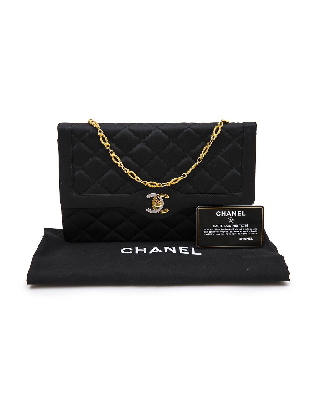 Sac du soir CHANEL Couture en satin de soie noir