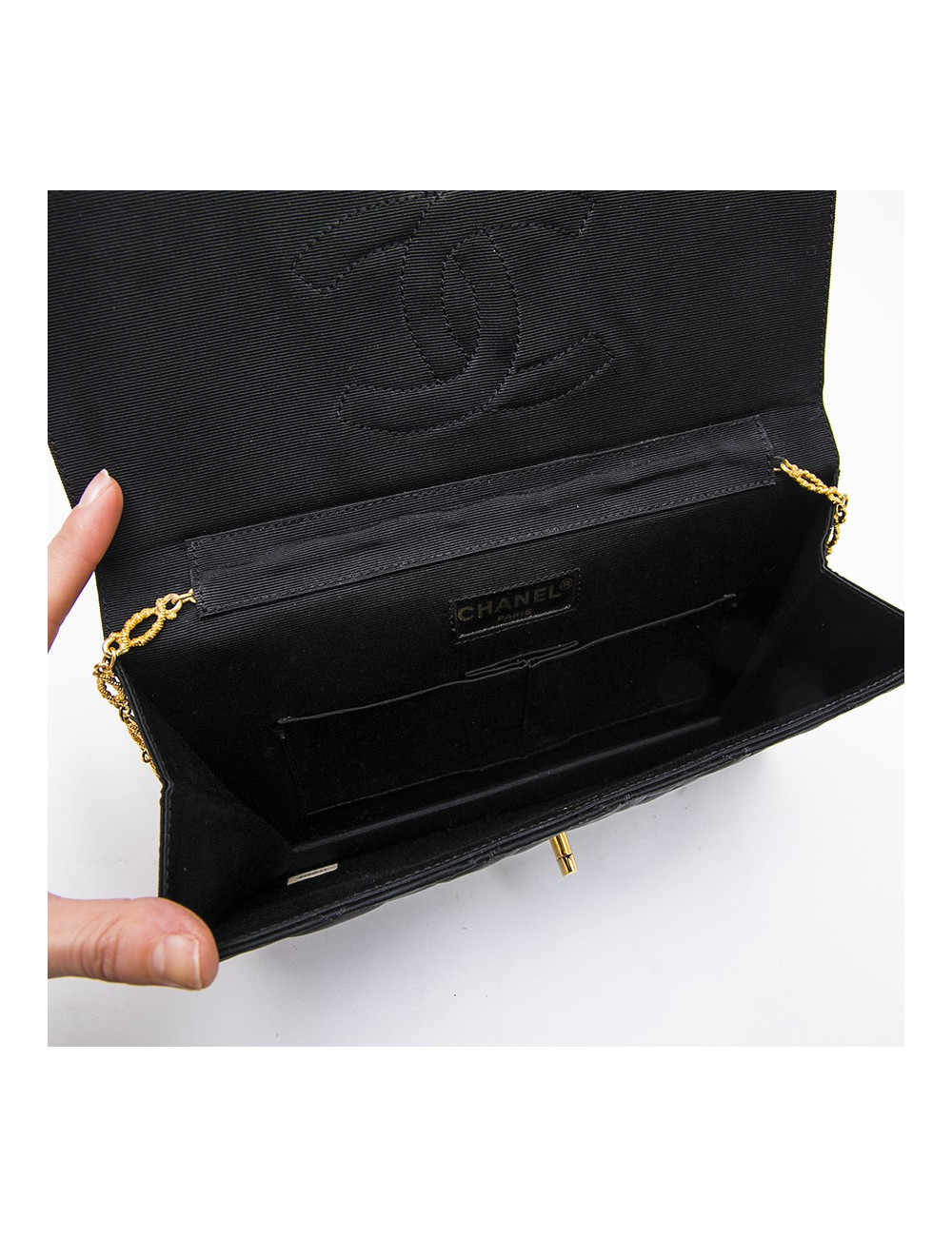 CHANEL Couture evening bag in black silk satin