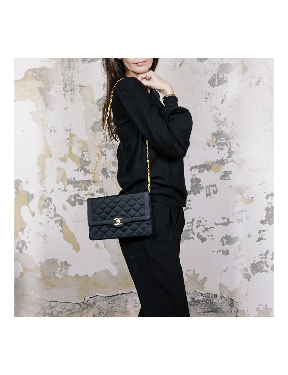 Sac du soir CHANEL Couture en satin de soie noir