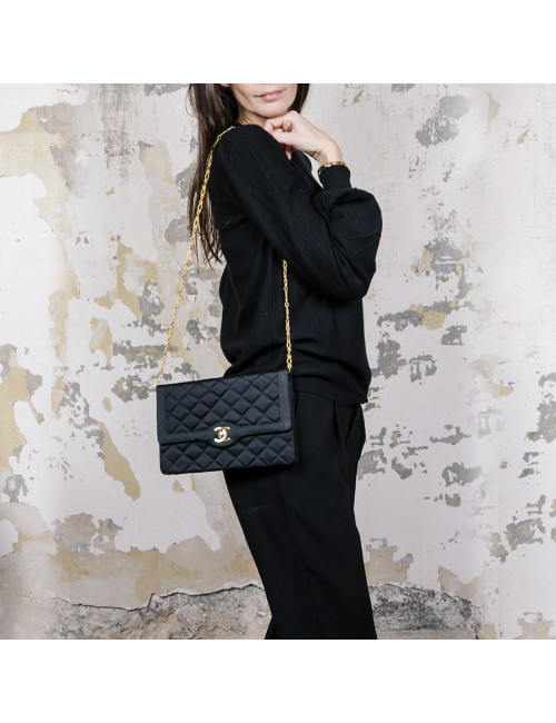 CHANEL Couture evening bag in black silk satin