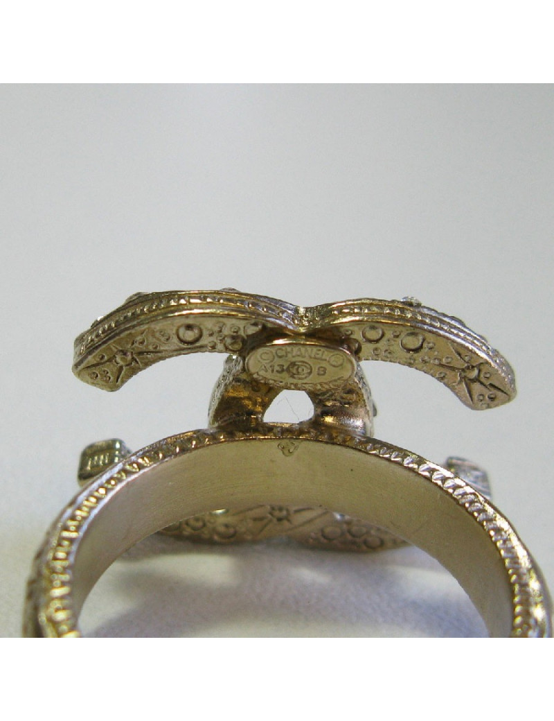 Bague CHANEL CC T52 en métal doré or pâle et strass
