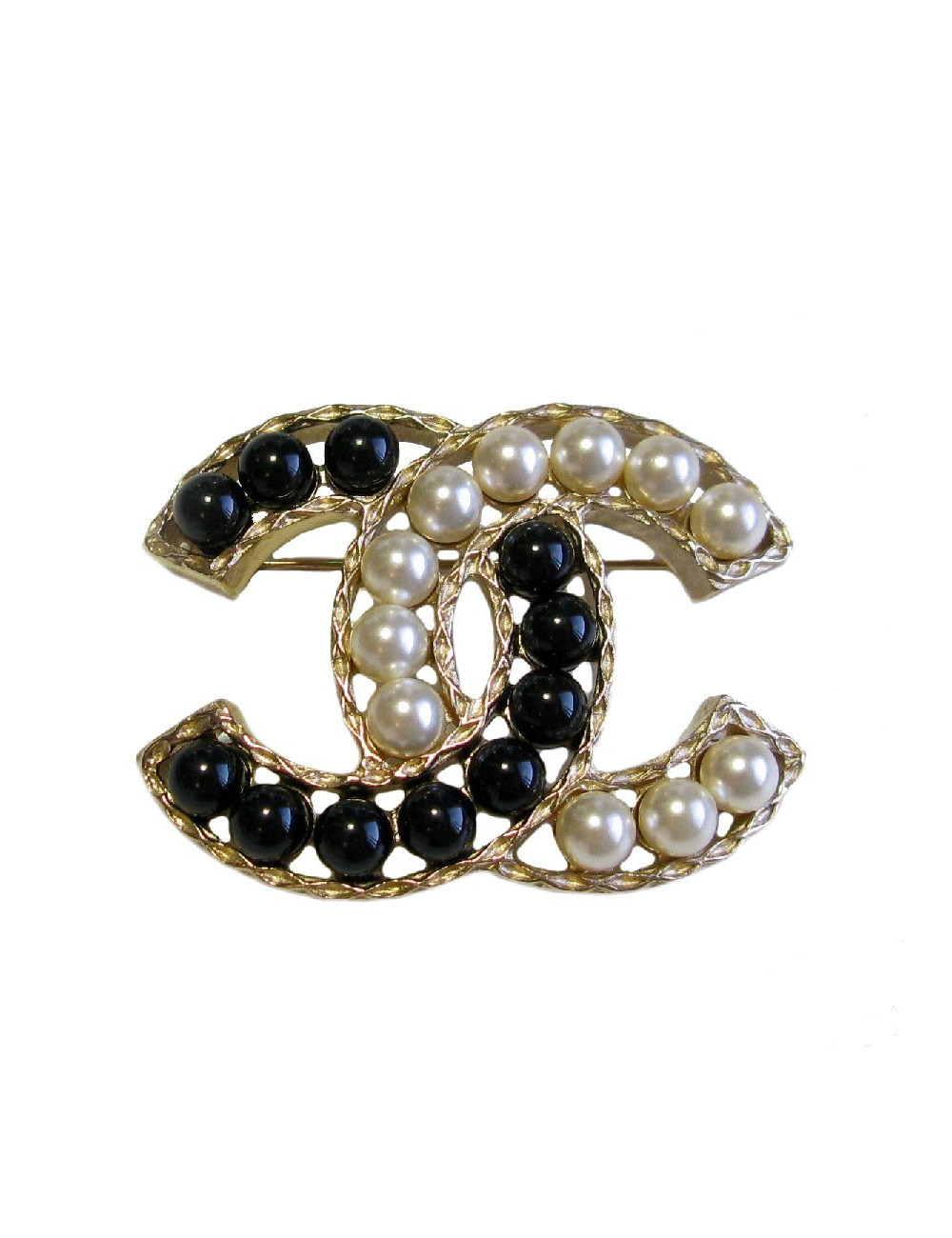 Broche CHANEL perles nacrées et noires
