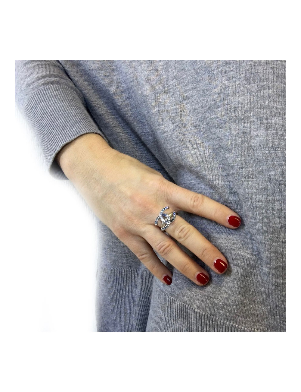 Bague CHANEL strass carré bleu