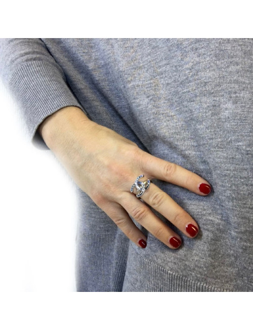 Bague CHANEL strass carré bleu