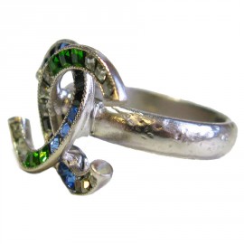 CHANEL CC ring in silver metal set with colored rhinestones