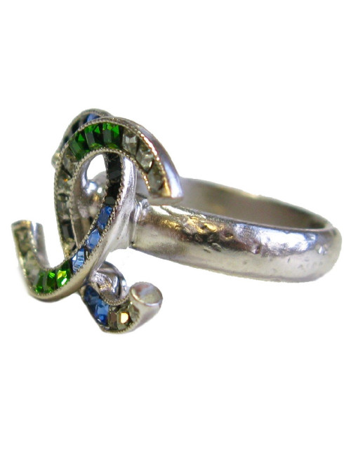 Bague CHANEL strass bleu et vert