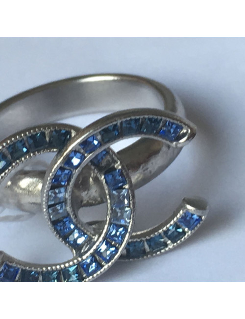 Bague CHANEL strass carré bleu