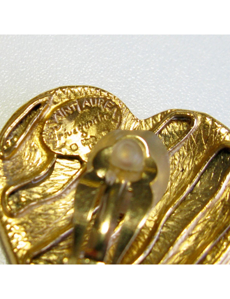 Boucles d'oreille YSL SAINT LAURENT Vintage coeur en métal doré