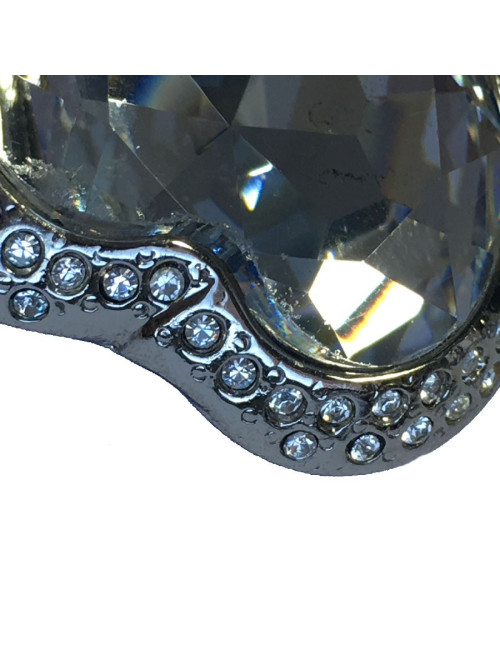 Boucles d'oreille YSL SAINT LAURENT  Vintage coeur en métal argenté et strass blanc