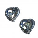 Boucles d'oreille YSL SAINT LAURENT Vintage coeur en métal argenté et strass blanc