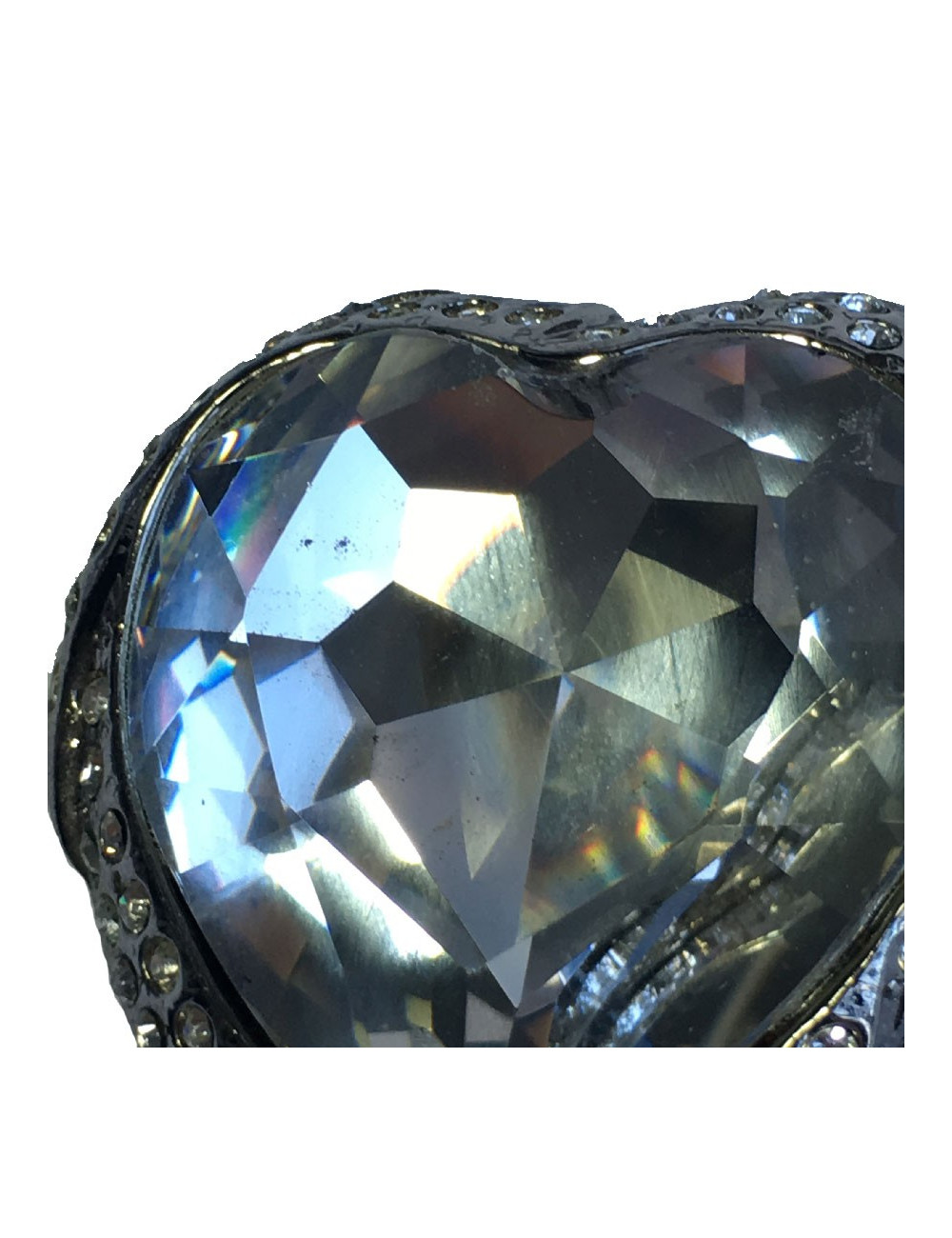 Boucles d'oreille YSL SAINT LAURENT  Vintage coeur en métal argenté et strass blanc