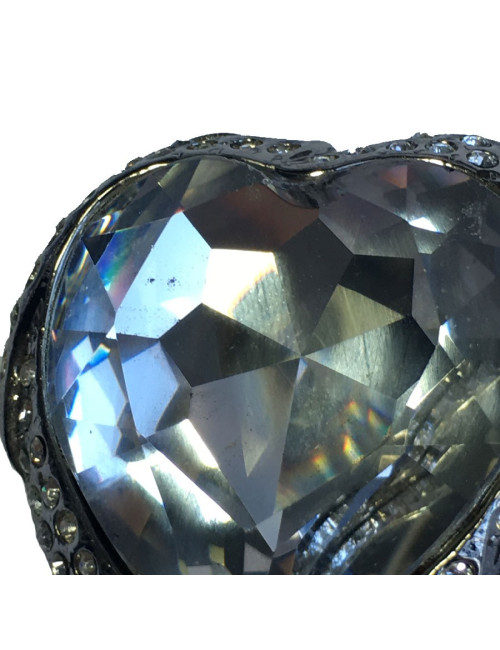 Boucles d'oreille YSL SAINT LAURENT  Vintage coeur en métal argenté et strass blanc