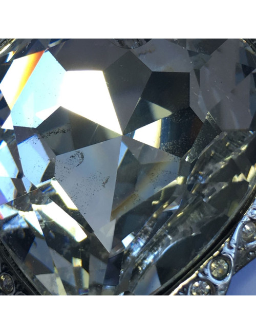 Boucles d'oreille YSL SAINT LAURENT  Vintage coeur en métal argenté et strass blanc