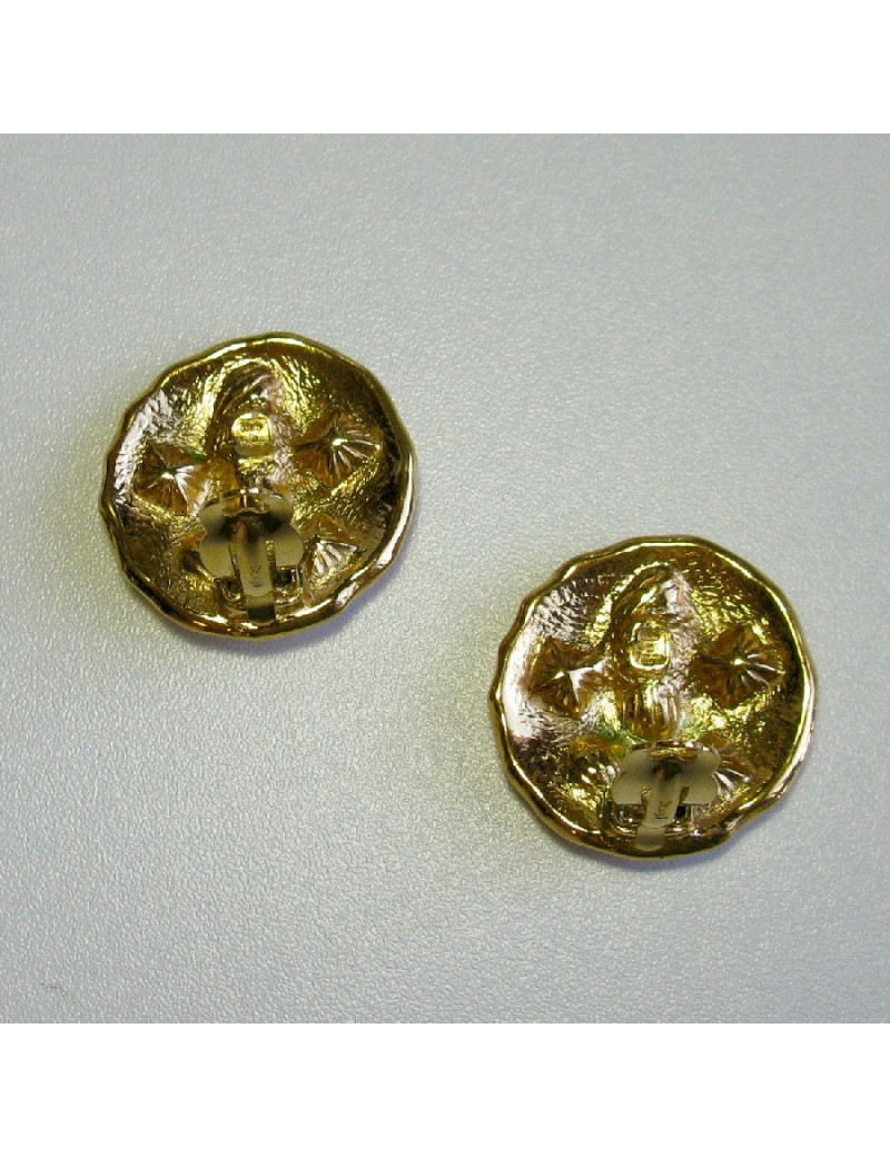 YSL SAINT LAURENT round clip-on earrings in gilded metal and blue rhinestones