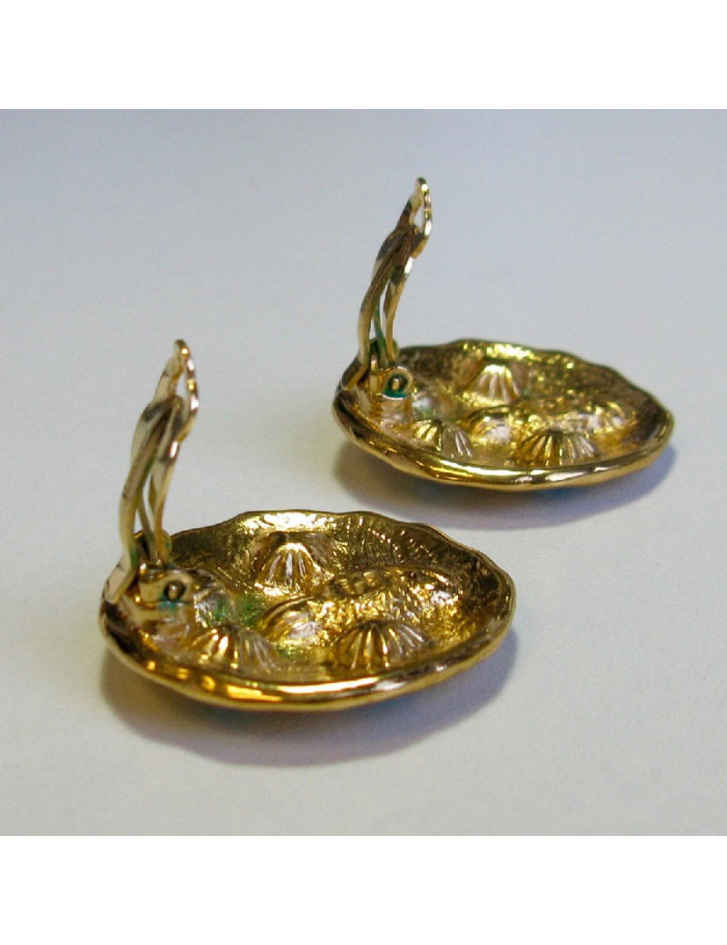 vvv Boucles d'oreille clips YSL SAINT LAURENT ronds en métal doré et strass bleus