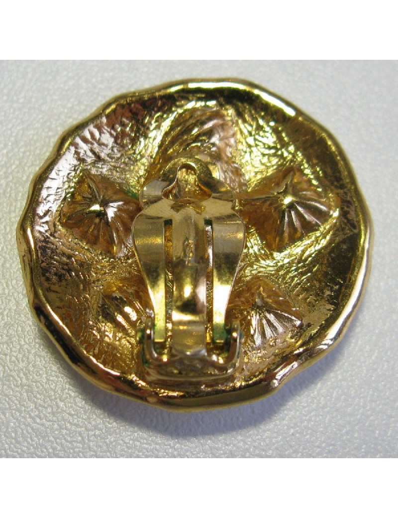 vvv Boucles d'oreille clips YSL SAINT LAURENT ronds en métal doré et strass bleus