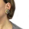 vvv Boucles d'oreille clips YSL SAINT LAURENT ronds en métal doré et strass bleus
