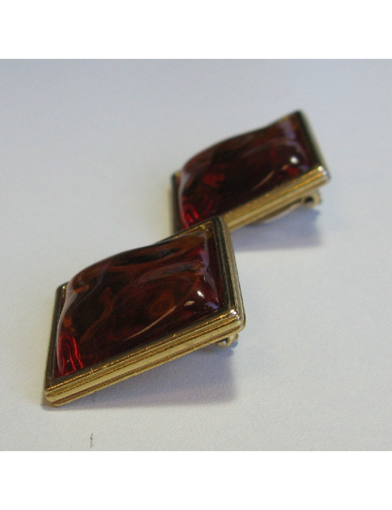 YSL SAINT LAURENT clip-on earrings in gilded metal and amber fantasy stone