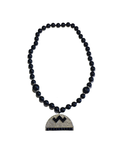 Sautoir KENETH J LANE perles noires et strass