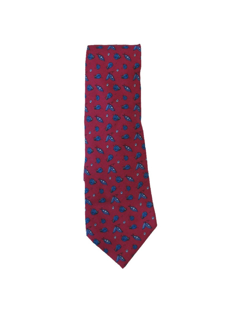 Cravate HERMÈS vintage en soie fuchsia imprimée bleu