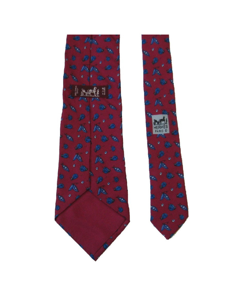 Cravate HERMÈS vintage en soie fuchsia imprimée bleu