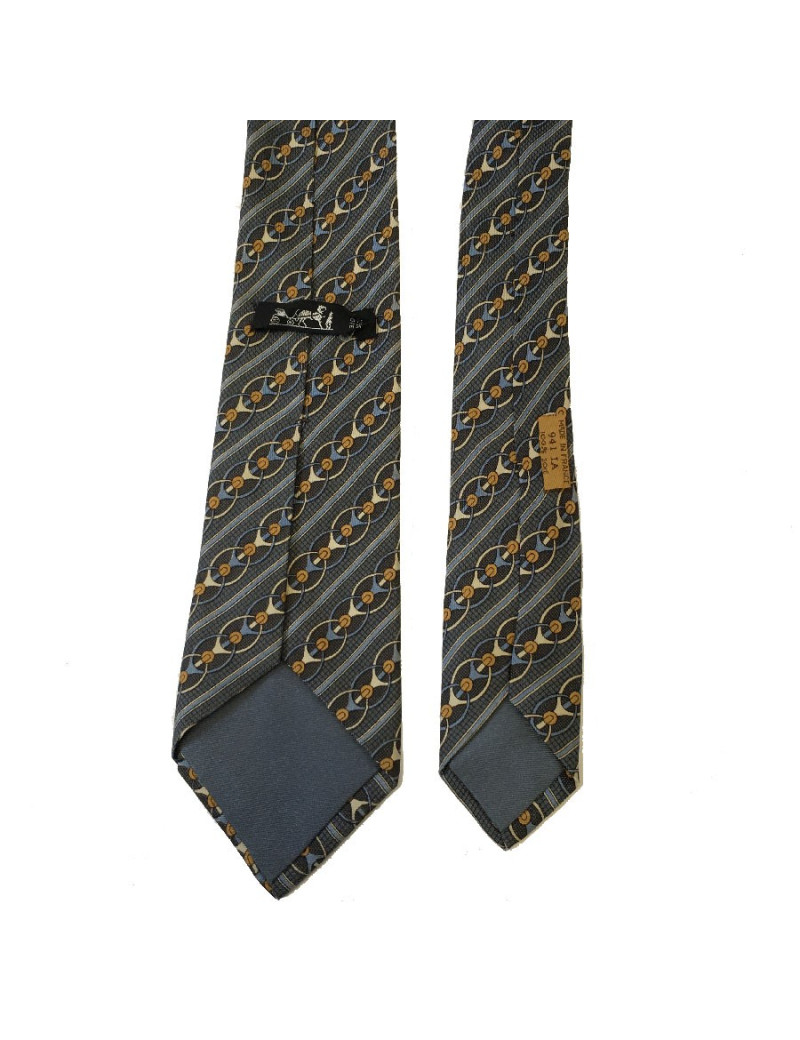 Cravate HERMÈS vintage en soie imprimée gris anthracite