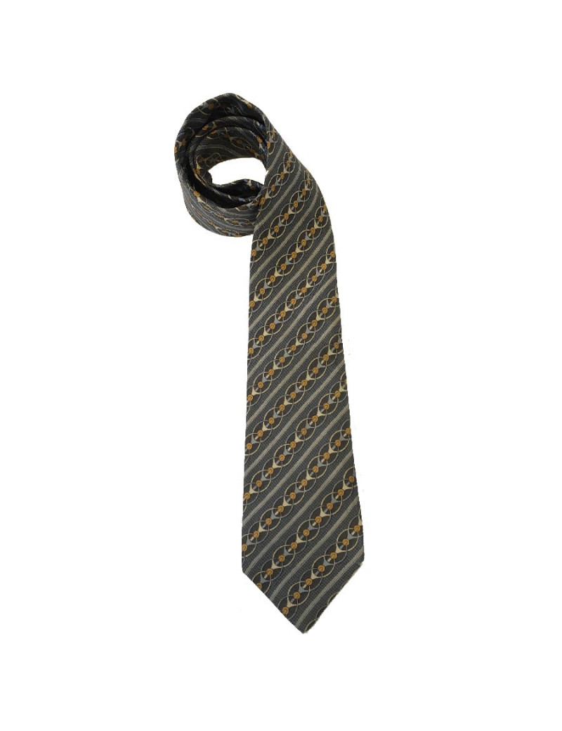 Cravate HERMÈS vintage en soie imprimée gris anthracite