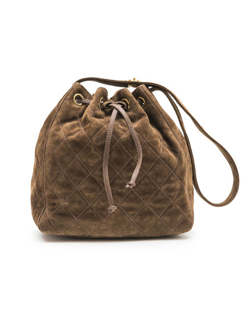 Sac seau CHANEL en daim marron