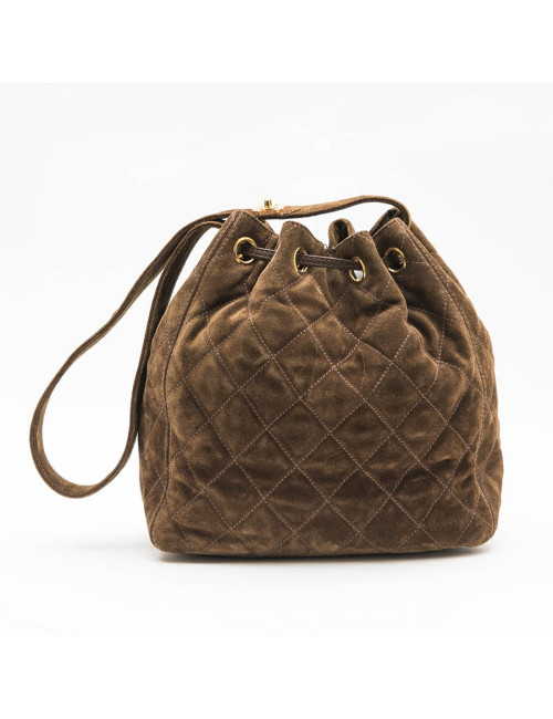 Sac seau CHANEL en daim marron