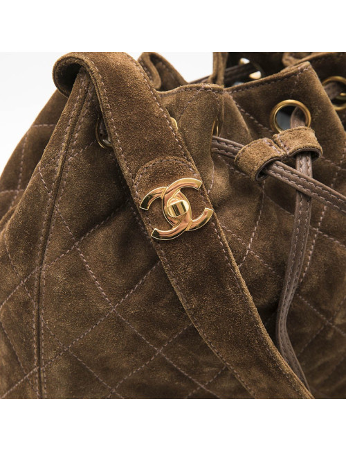 Sac seau CHANEL en daim marron