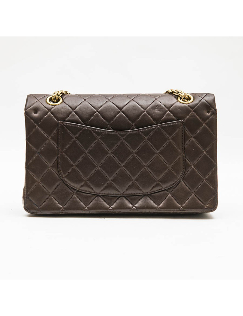 CHANEL vintage Timeless double flap bag in brow smooth quilted leather