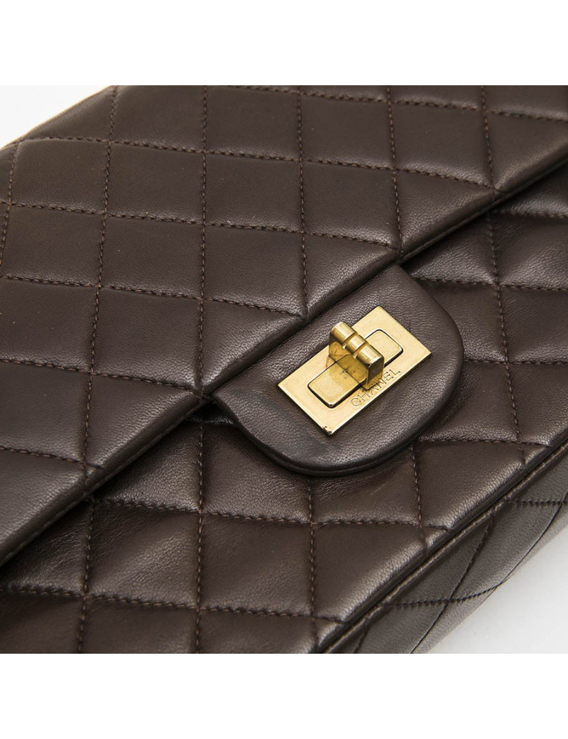 CHANEL vintage Timeless double flap bag in brow smooth quilted leather