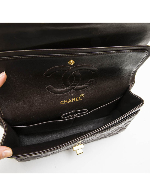 CHANEL vintage Timeless double flap bag in brow smooth quilted leather