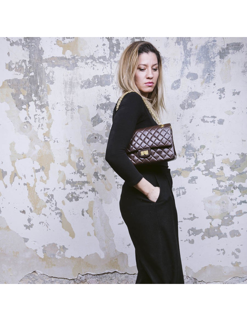 CHANEL vintage Timeless double flap bag in brow smooth quilted leather