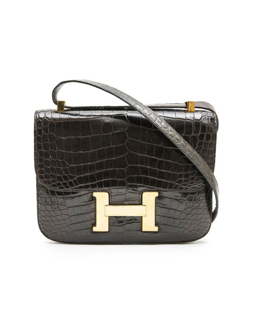 Sac Constance HERMES en croco marron