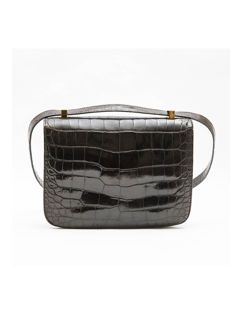  HERMES vintage 'Constance' bag in brown chocolate crocodile leather